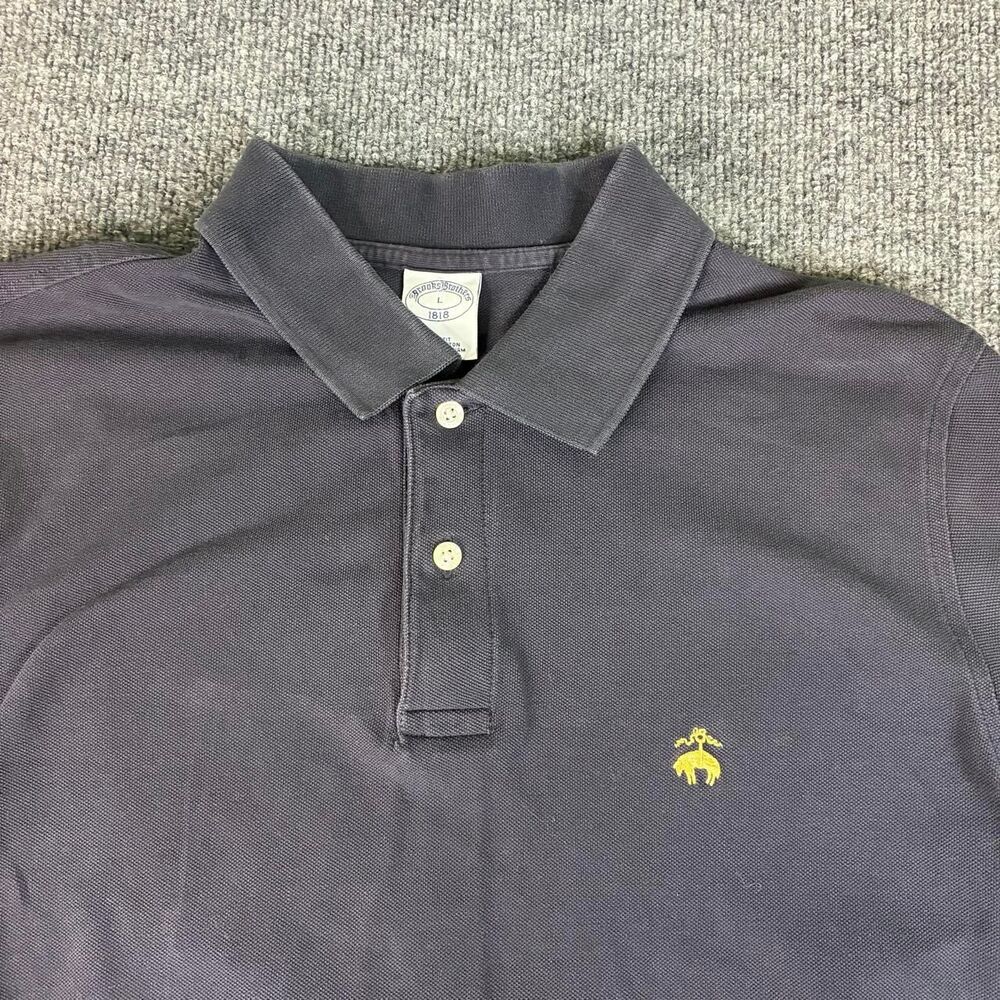 Brooks Brothers Polo Shirt Mens Large Black Slim Fit Cotton Logo Short Sleeve
